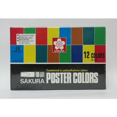SAKURA POSTER COLOUR PAINT 12CC, 12 COLOUR SET