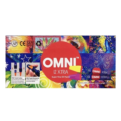 OMNI XTRA OIL PASTEL, 12 COLOUR HEXAGON WITH EXTENDER + SHARPENER