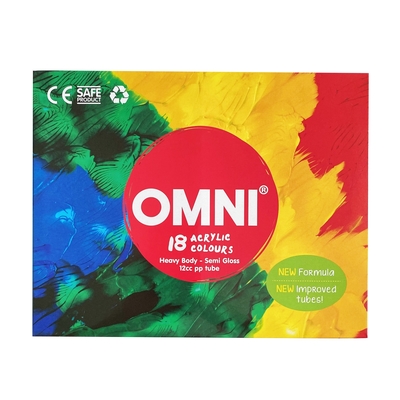 OMNI ACRYLIC COLOUR PAINT, 12CC PP TUBE, 18 COLOURS