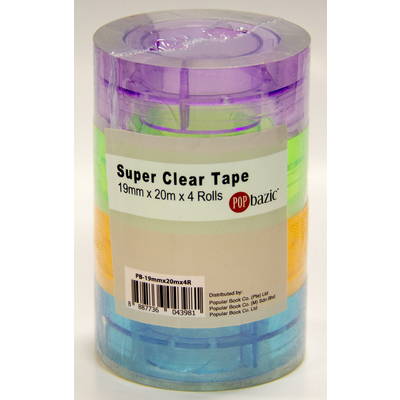 POP BAZIC SUPER CLEAR TAPE 19MMX20MM 4PCS PER ROLL