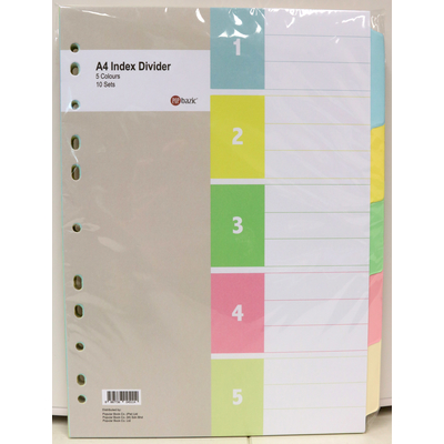 POP BAZIC INDEX DIVIDER A4 5 COLOUR 10 SETS PER PACK
