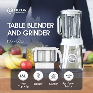 NORGE Table Blender 1.5L And Grinder 1.2L 600W 18.000 RPM