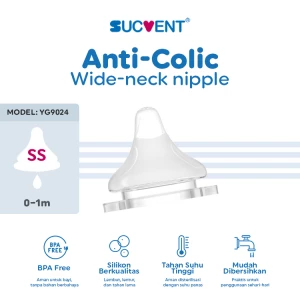 SUCVENT Silicone Nipple Slow Flow (SS) - Anti Colic Wide Neck - YG9024
