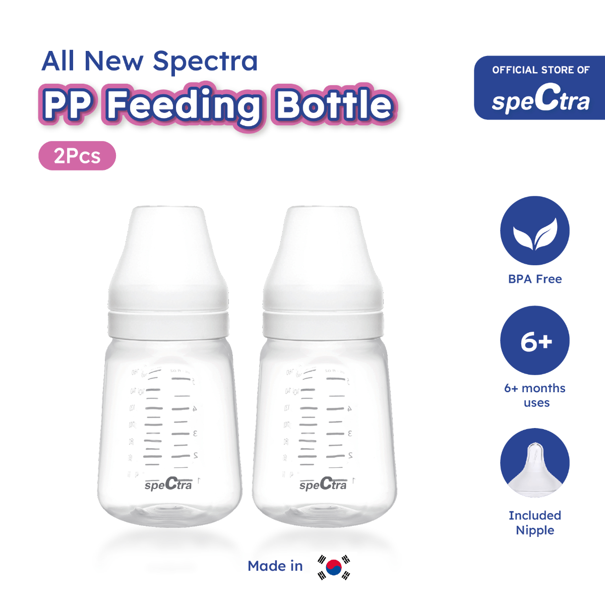 Spectra Baby Bottle PP Feeding 160ml Botol Susu Polypropylene (2pcs)