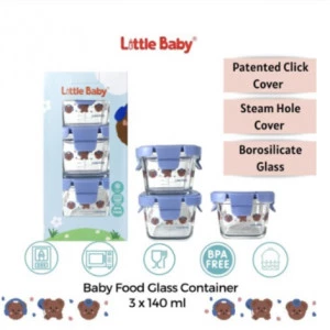 Little Baby - Tempat Makan Kaca Set Kedap Udara | Wadah Mpasi Kaca | Baby Food Kontainer