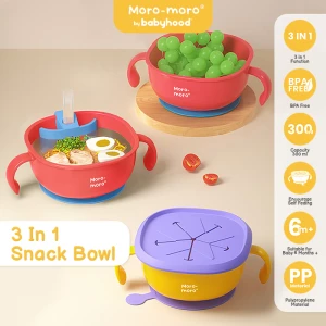 Moro-moro By Babyhood - 3 In 1 Snack Bowl 250ml | Mangkuk Bayi | Mangkuk Sedotan