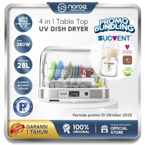 [Special Bundling] NORGE 4 In 1 Table-top UV Dish Dryer 28L 280W + SucVent Non-Bubble & Anti-Choking Bottle Glass 120ml (Packing Kayu)