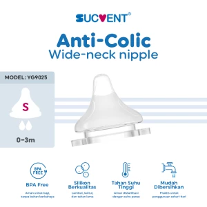 SUCVENT Silicone Nipple Slow Flow (S) - Anti Colic Wide Neck - YG9025