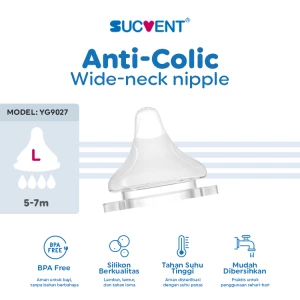 SUCVENT Silicone Nipple Fast Flow (L) - Anti Colic Wide Neck - YG9027