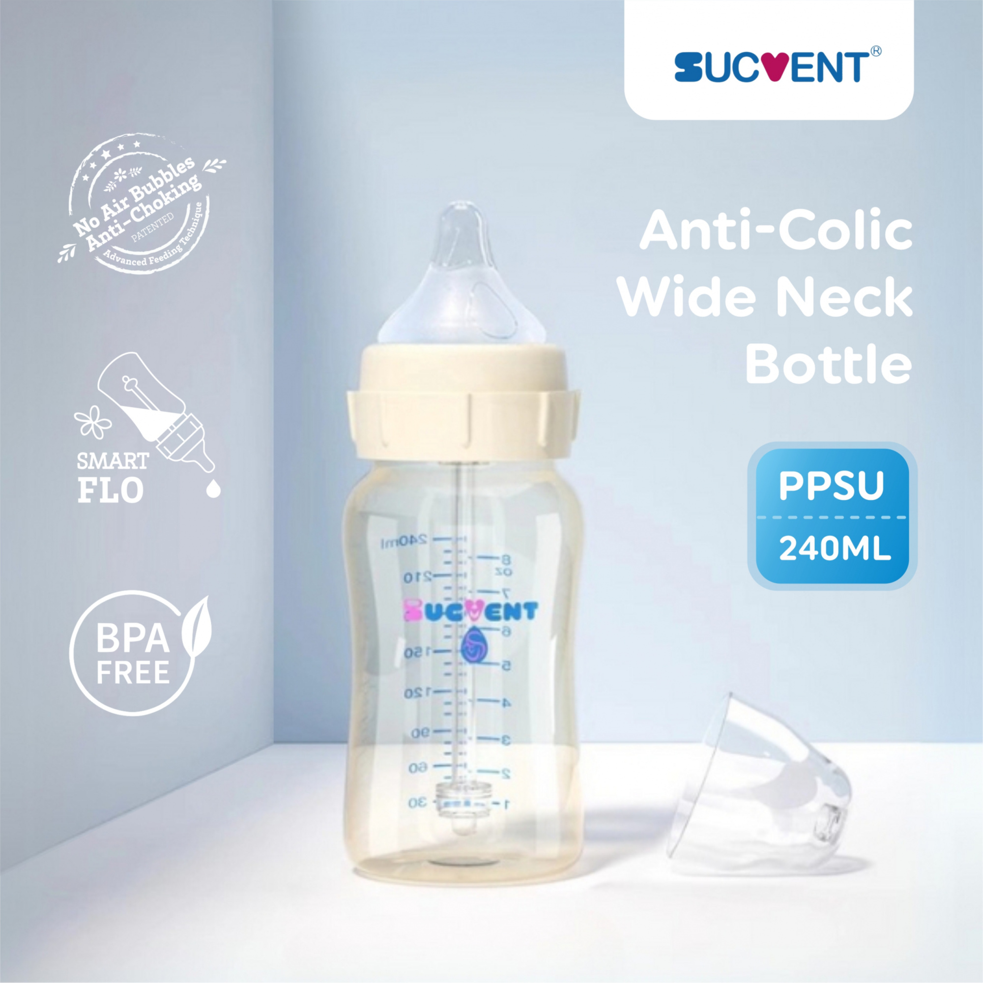 SUCVENT PPSU 240ml Non Bubble Anti Choking Feeding Bottle YG5606