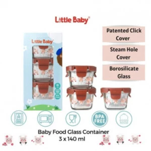 Little Baby - Tempat Makan Kaca Set Kedap Udara | Wadah Mpasi Kaca | Baby Food Kontainer