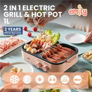 Emily 2 In 1 Electric Grill & Hot Pot 1L / Pemanggang Perebus Makanan