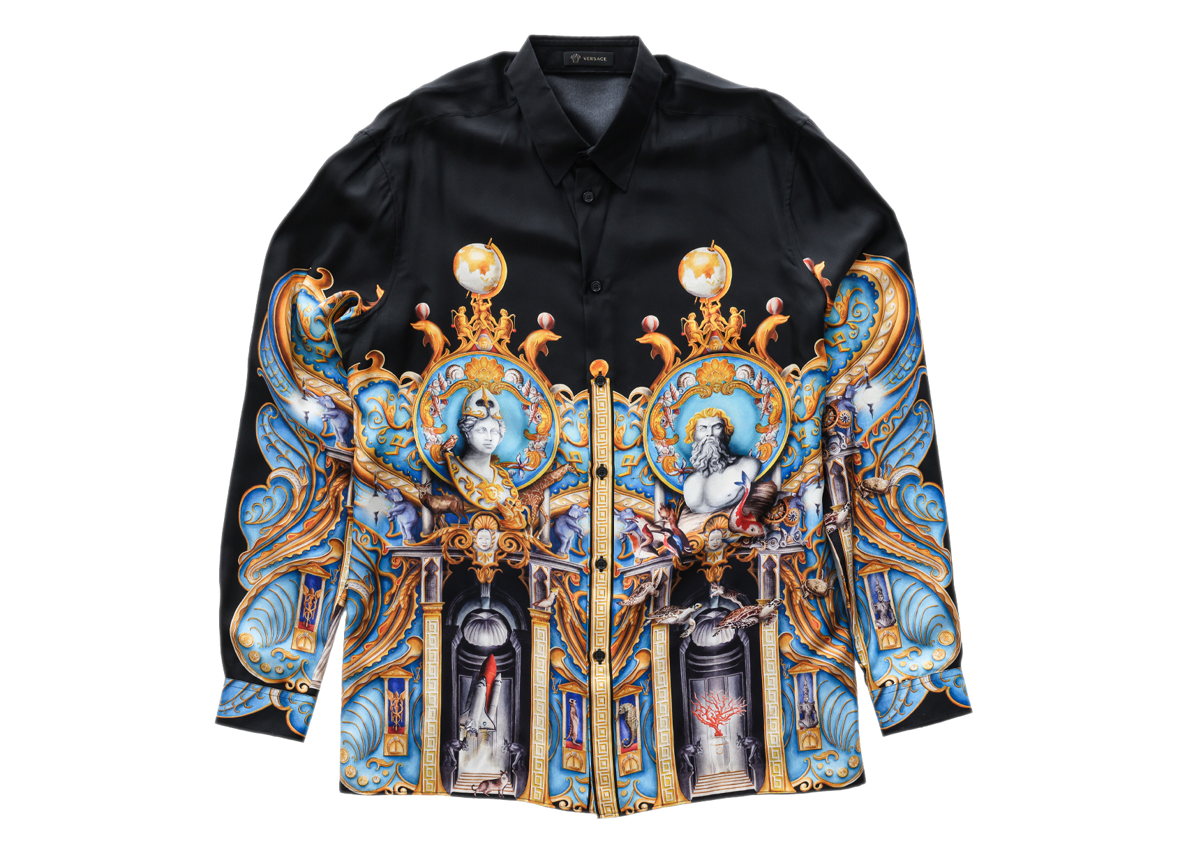 VERSACE - A BLACK TRIPTYCH PRINT SILK SHIRT