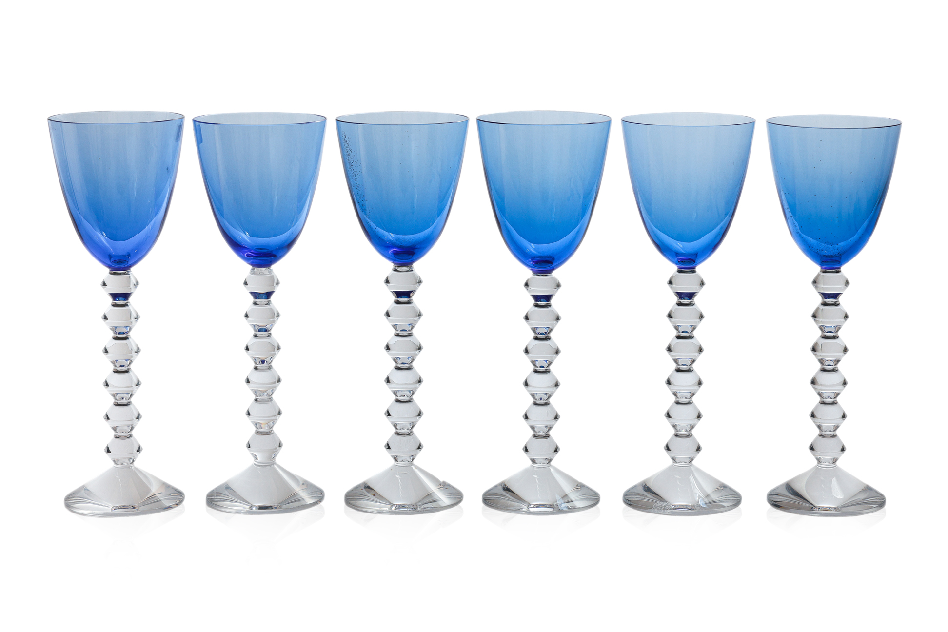 A SET OF SIX BACCARAT 'VEGA' BLUE GLASS WINE GLASSES