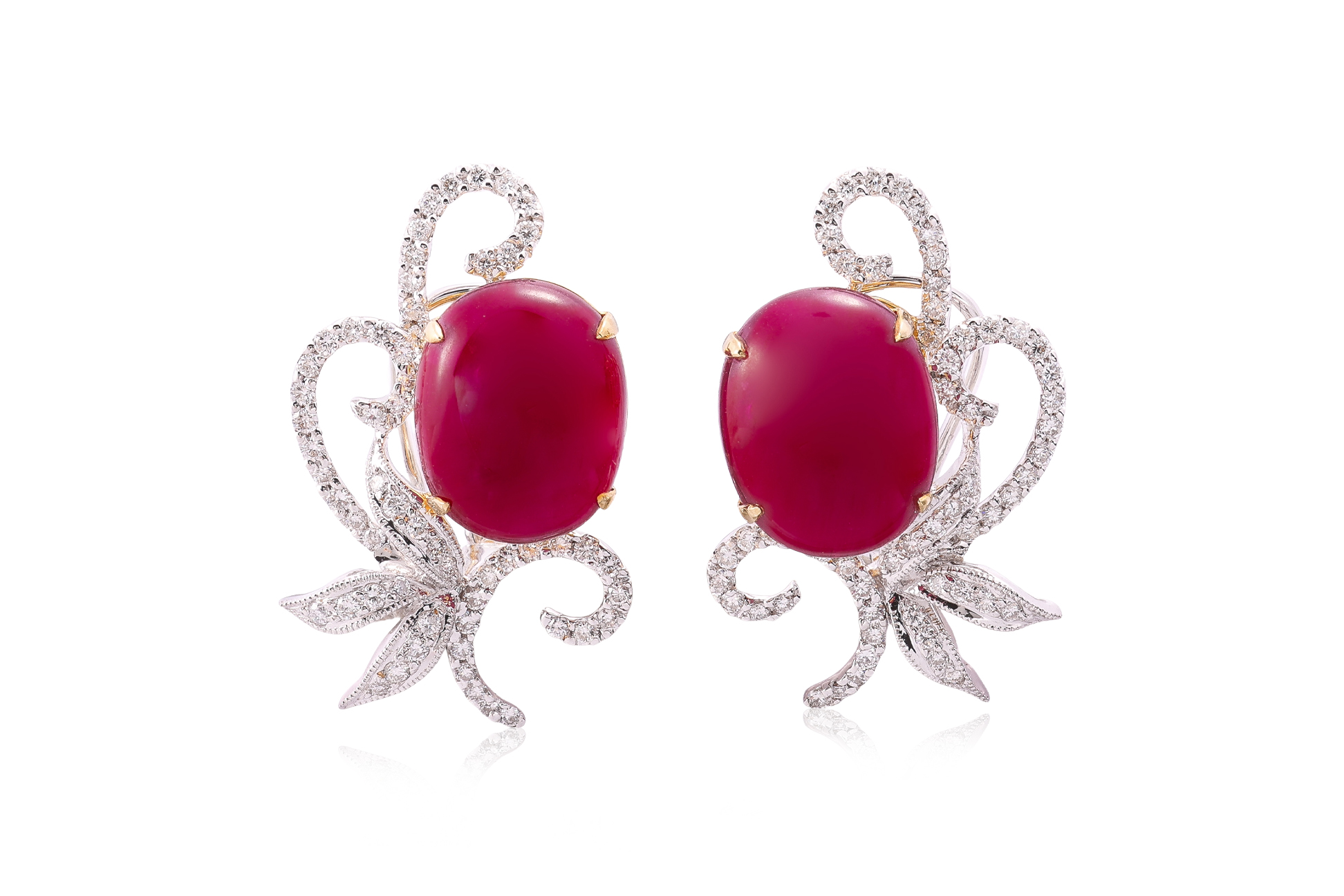 A PAIR OF RUBY AND DIAMOND EARRINGS
