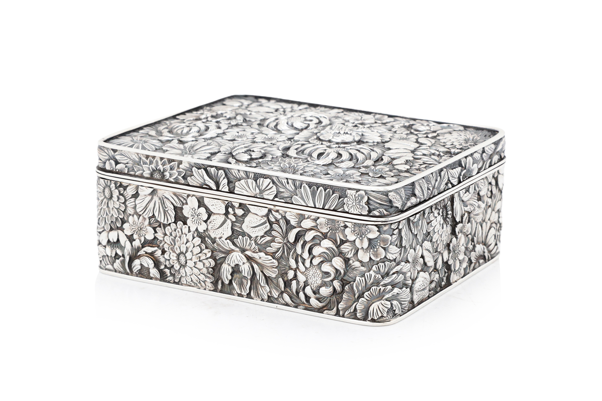 A JAPANESE RECTANGULAR SILVER BOX BY ARTHUR & SONS