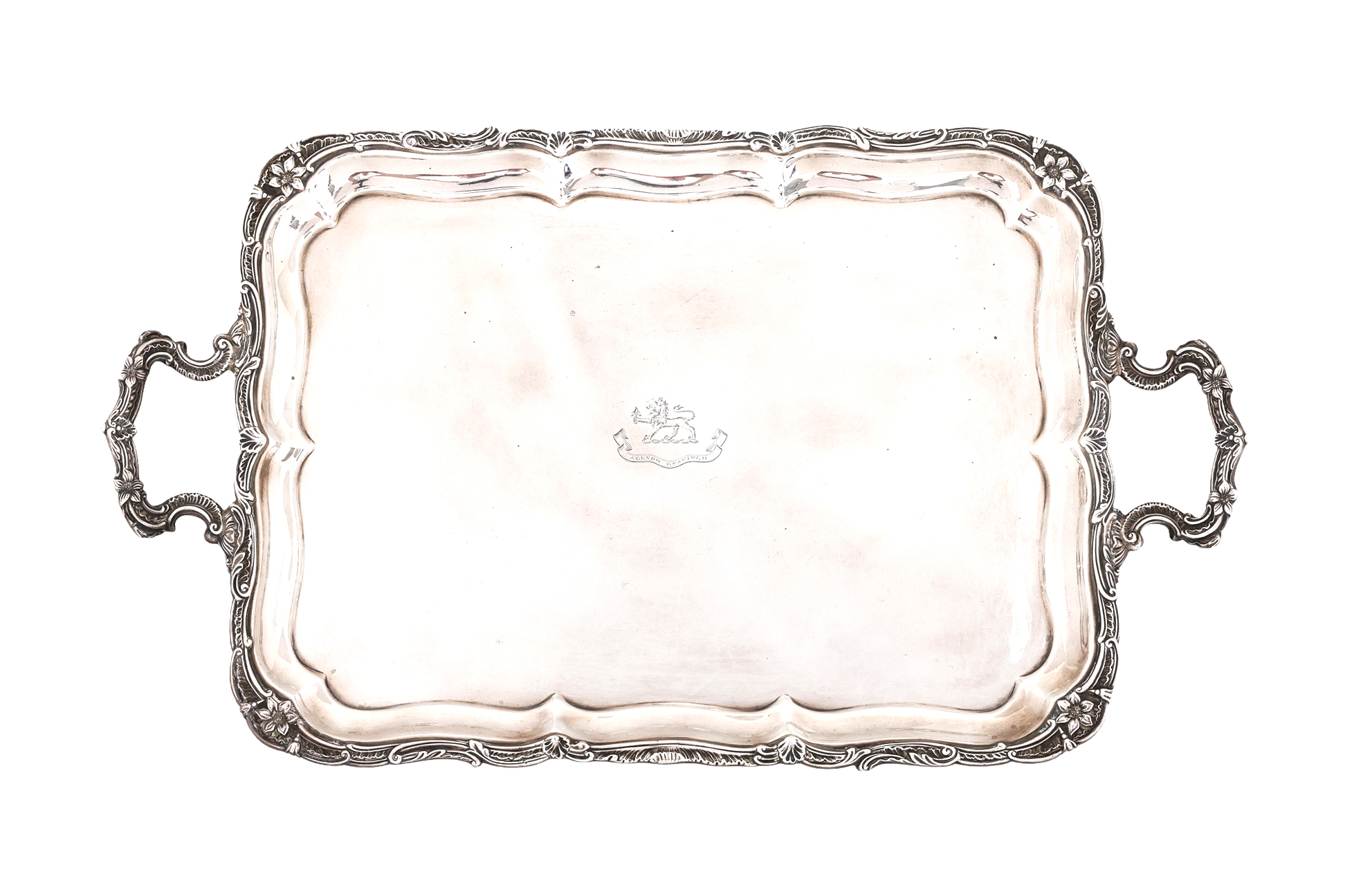 A LARGE EDWARDIAN STERLING SILVER TWIN HANDLED TRAY