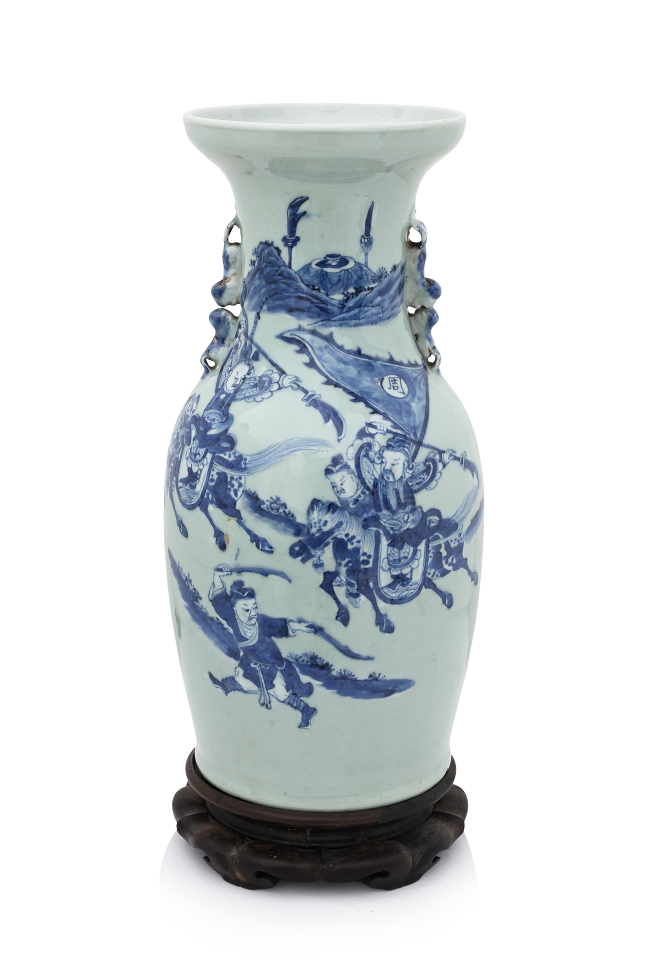 A LARGE CELADON-GROUND BLUE AND WHITE VASE