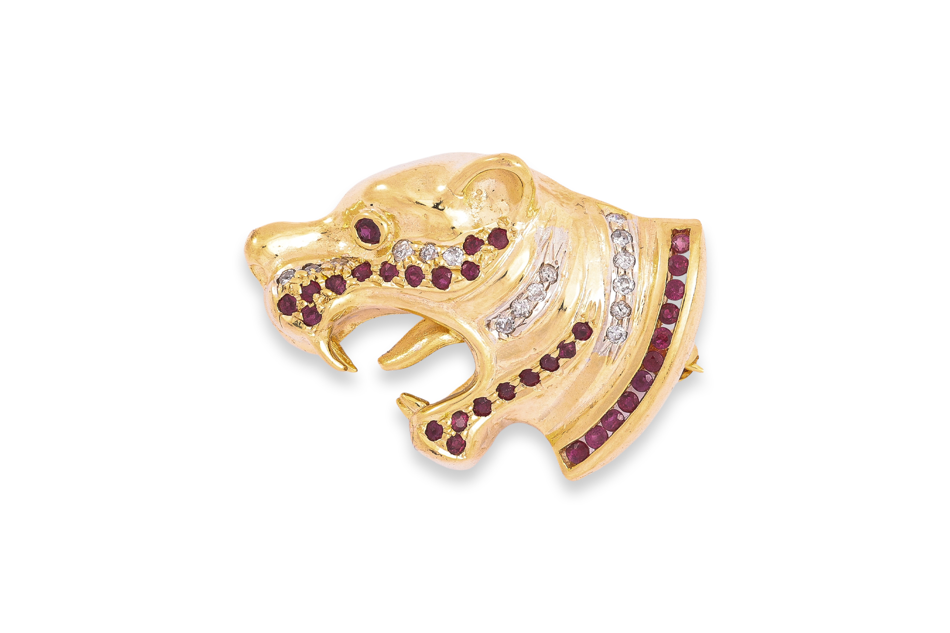 A RUBY AND DIAMOND 'TIGER HEAD' BROOCH