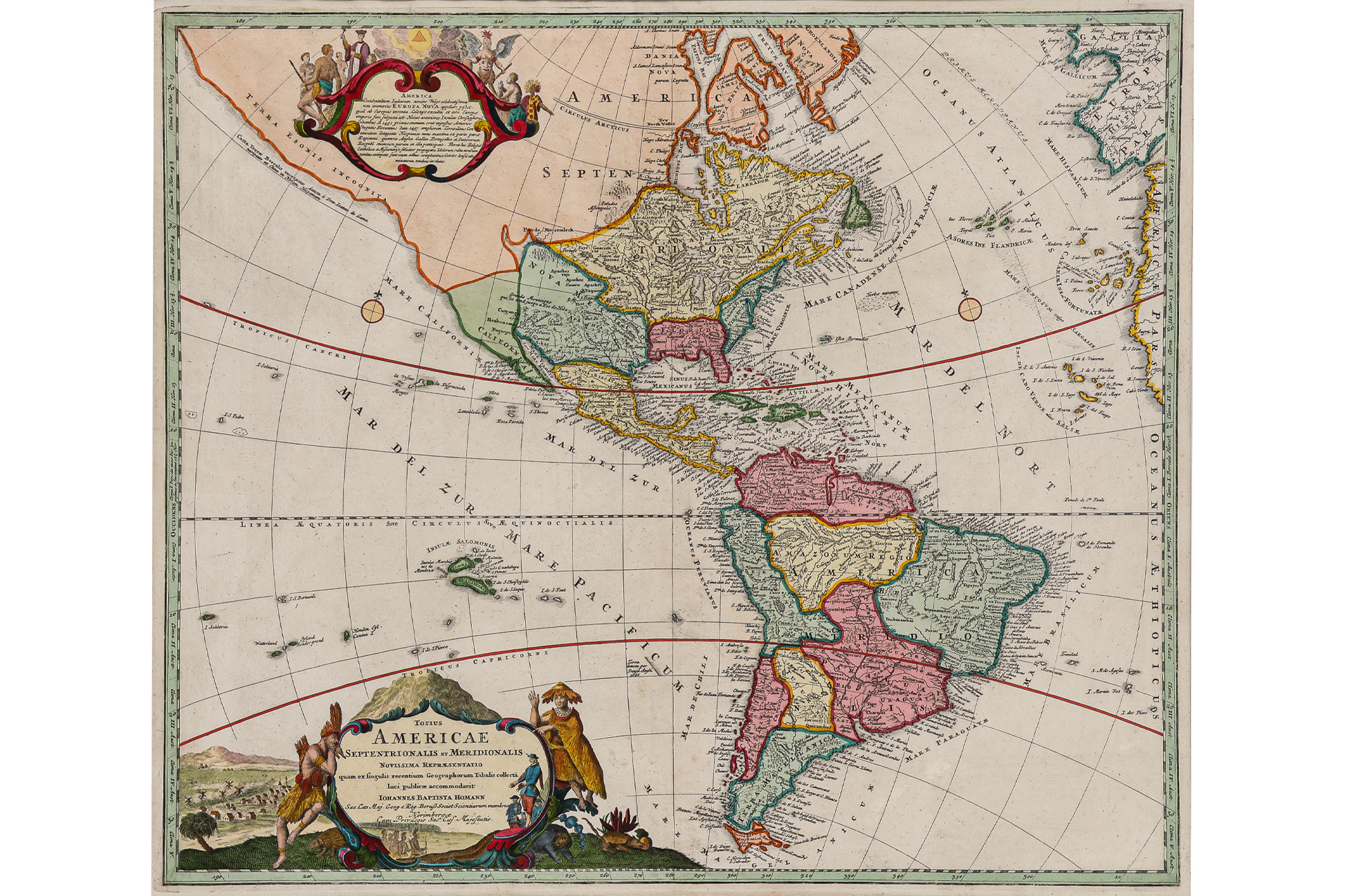 TOTIUS AMERICAE SEPENTRIONALIS ET MERIDIONALIS... JOHANNES BAPTISTA HOMAN, 1712