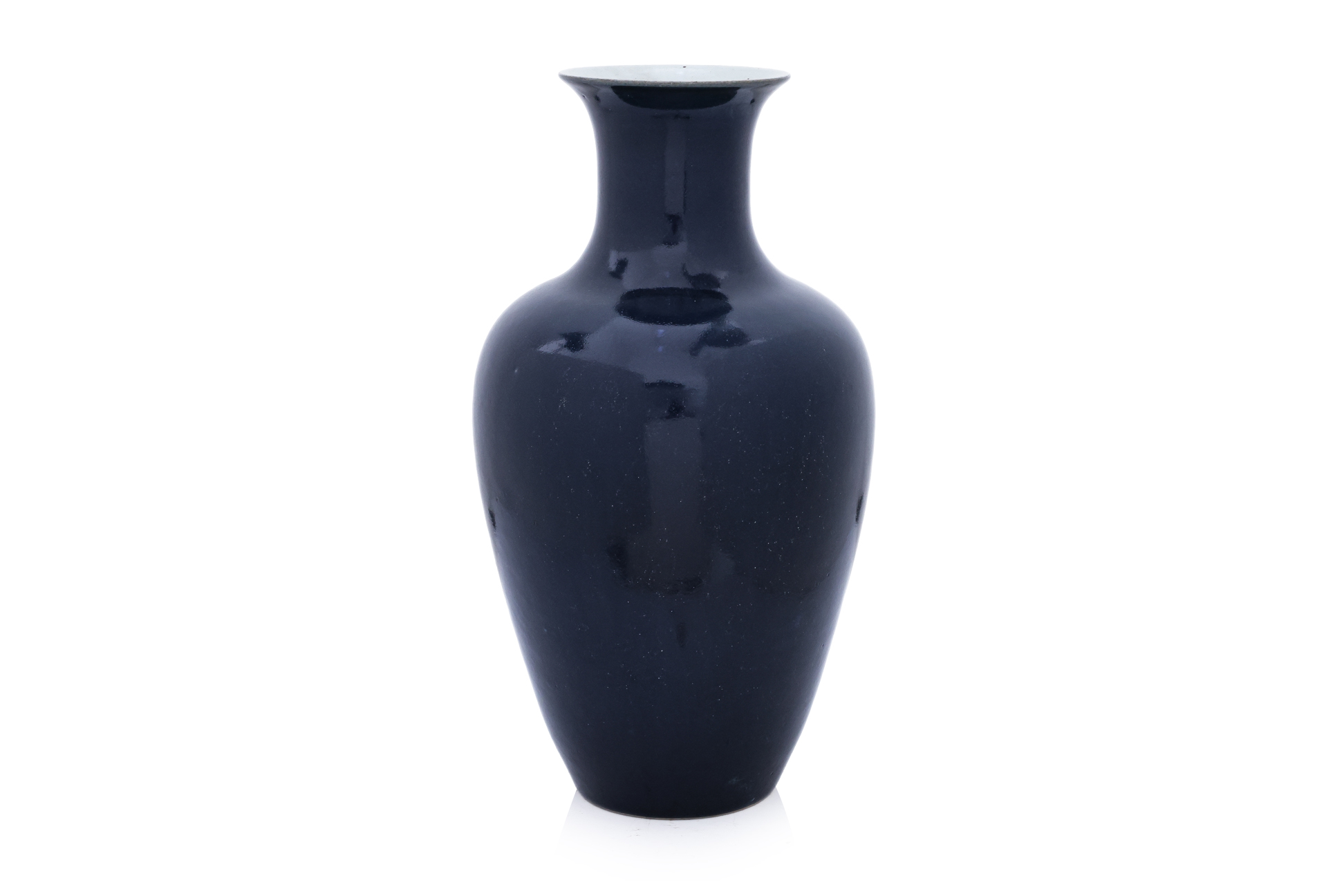 A MONOCHROME-BLUE GLAZED BALUSTER VASE