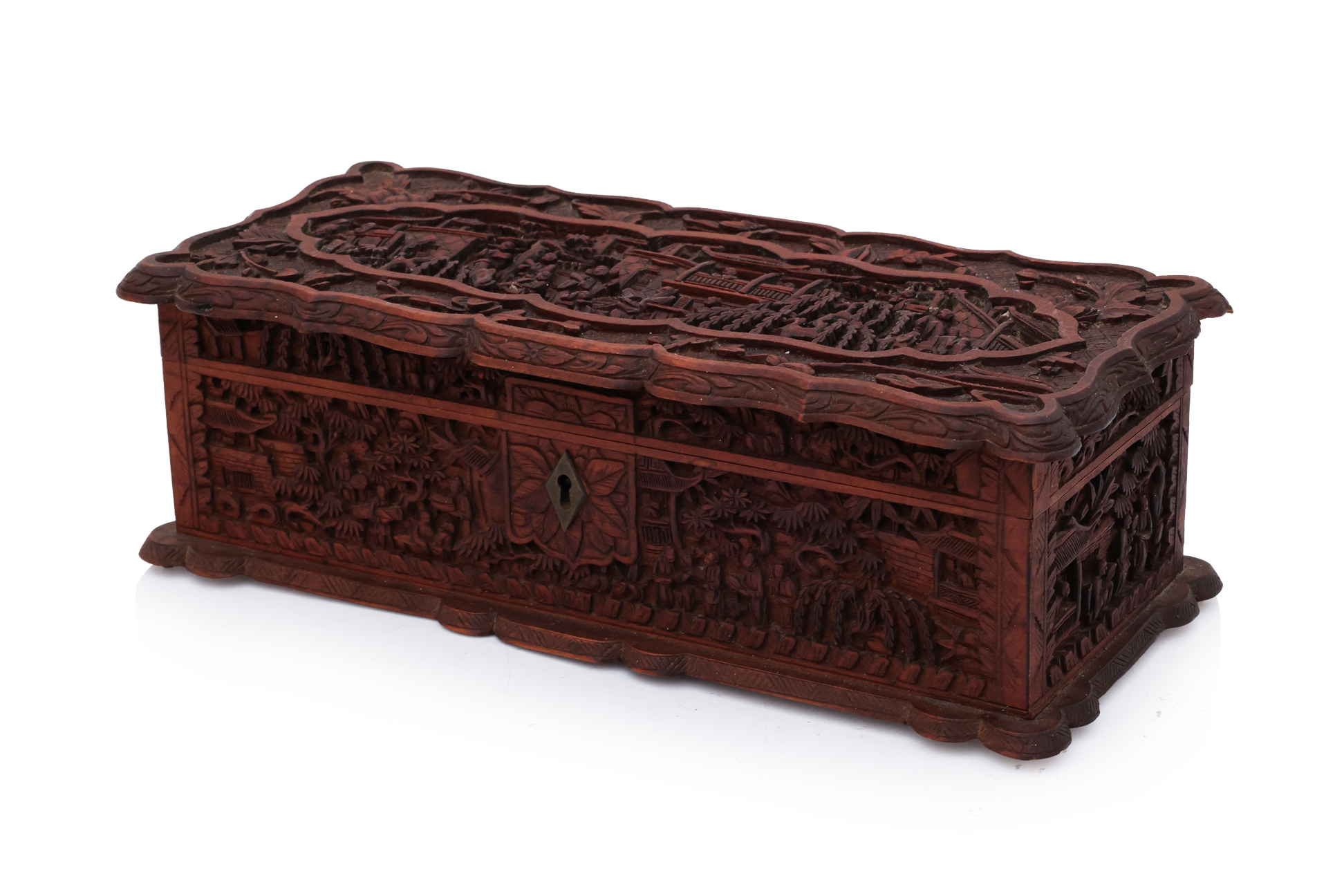 A CARVED WOOD RECTANGULAR BOX