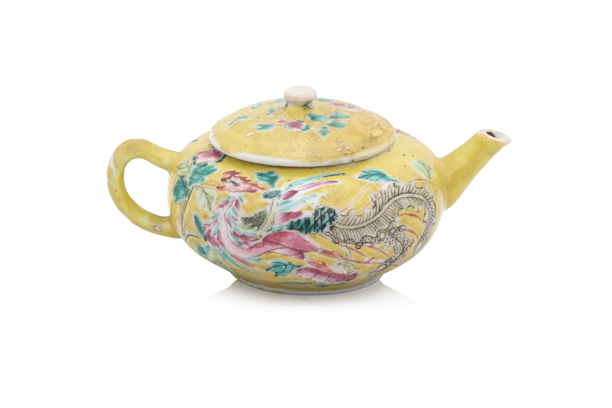 A FAMILLE ROSE YELLOW-GROUND TEAPOT