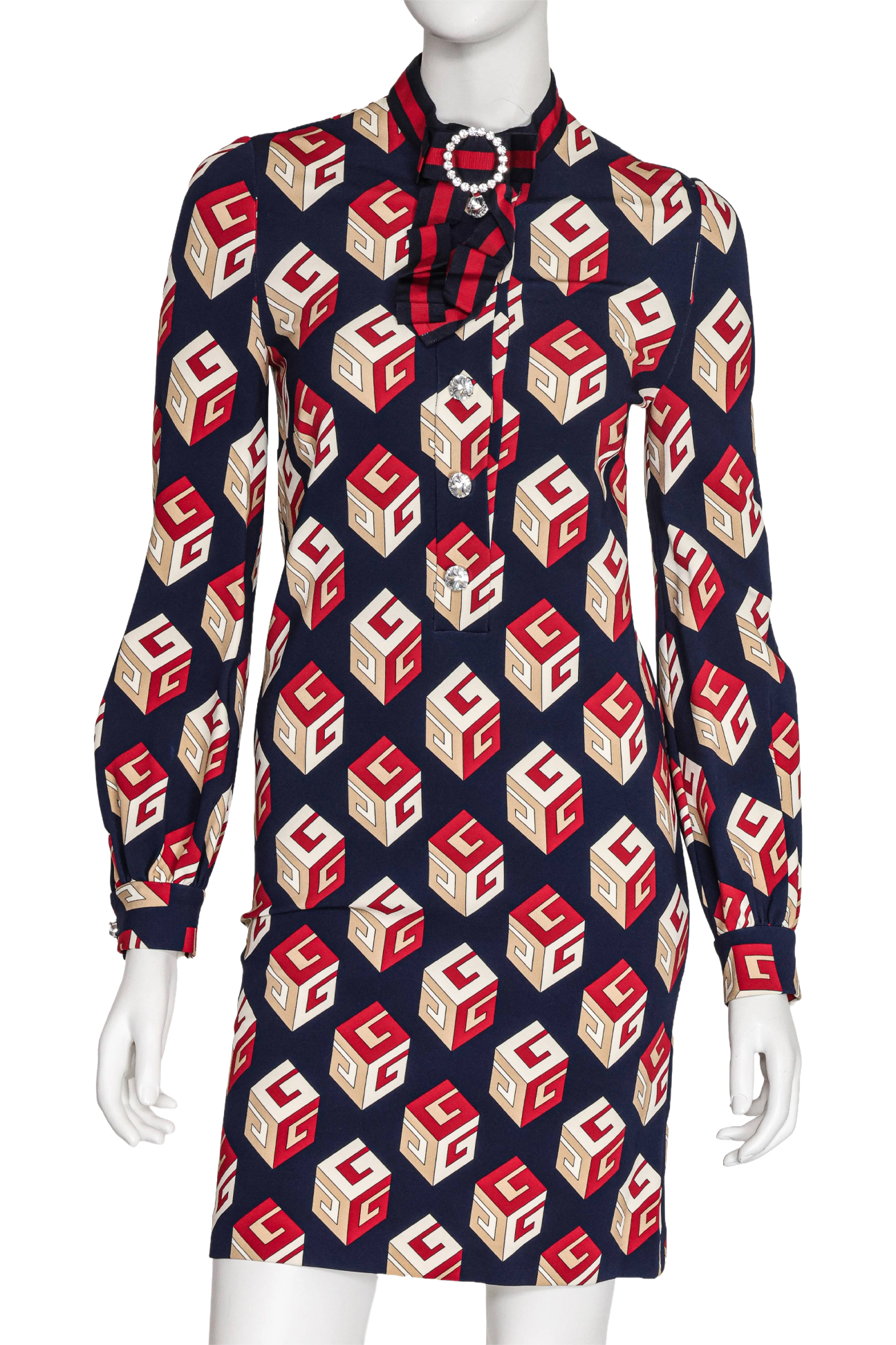GUCCI - A MULTICOLOUR GEOMETRIC 'G' CUBE PRINT DRESS