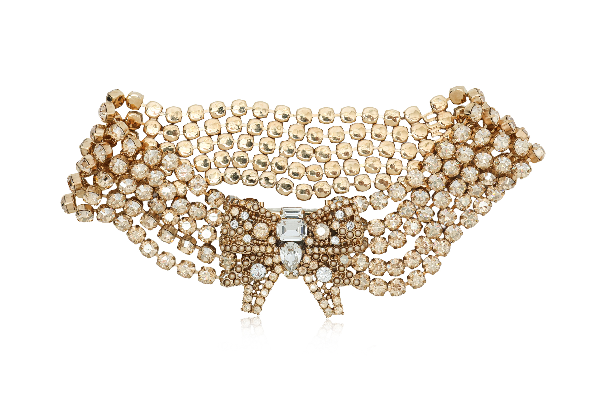 MIU MIU - A FAUX PEARL AND CRYSTAL EMBELLISHED BOW NECKLACE
