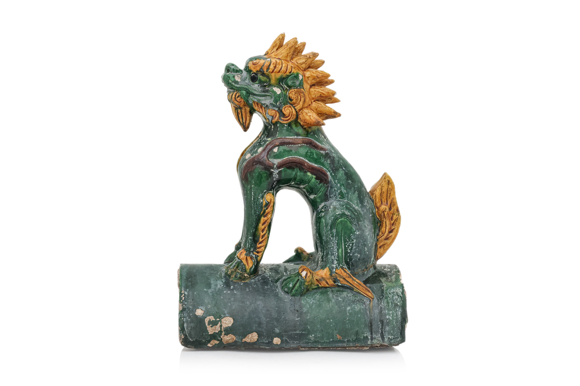 A SANCAI-GLAZED QILIN STONEWARE ROOF TILE