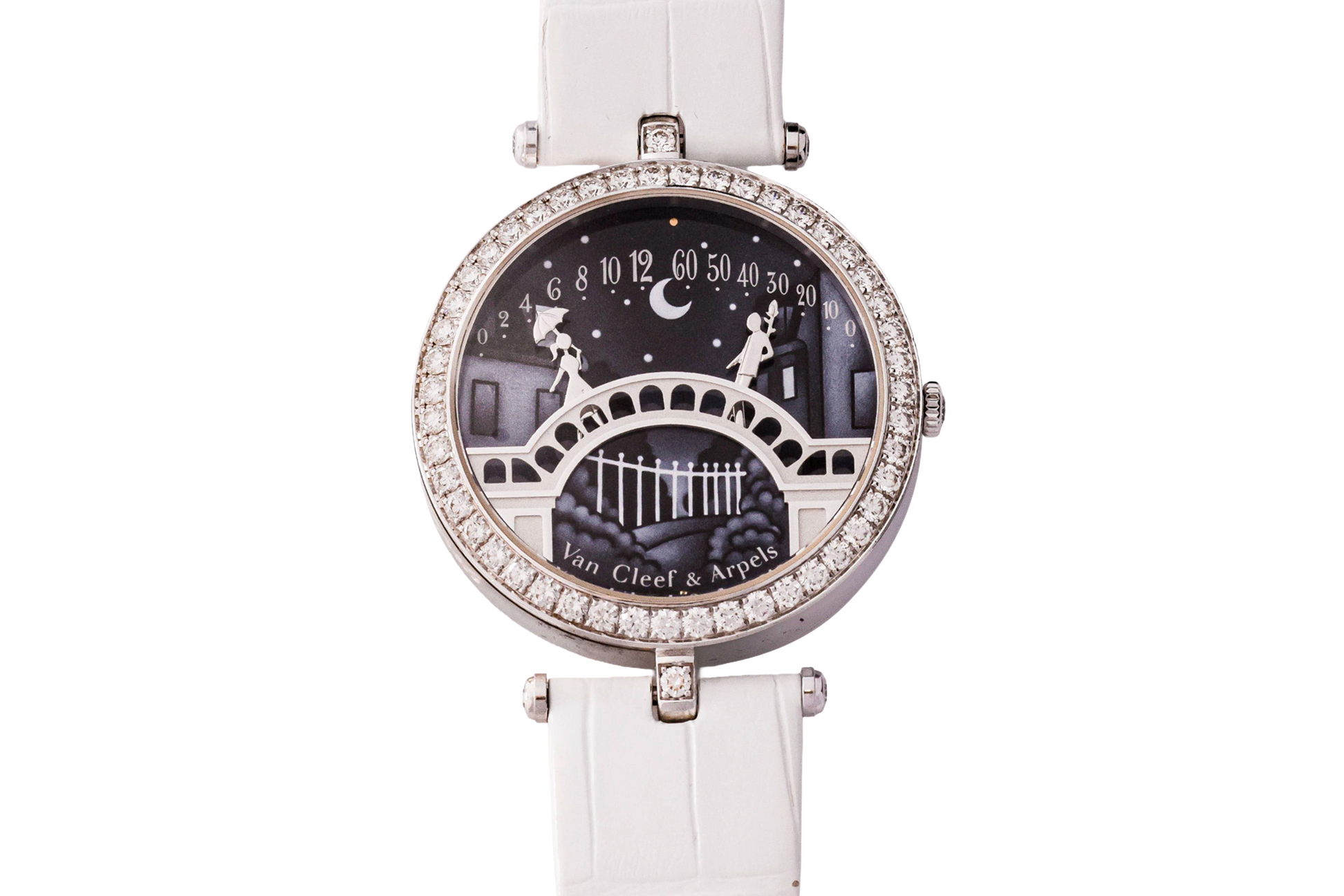 VAN CLEEF & ARPELS - AN 18K WHITE GOLD DIAMOND-SET ANIMATED DOUBLE RETROGRADE WRISTWATCH