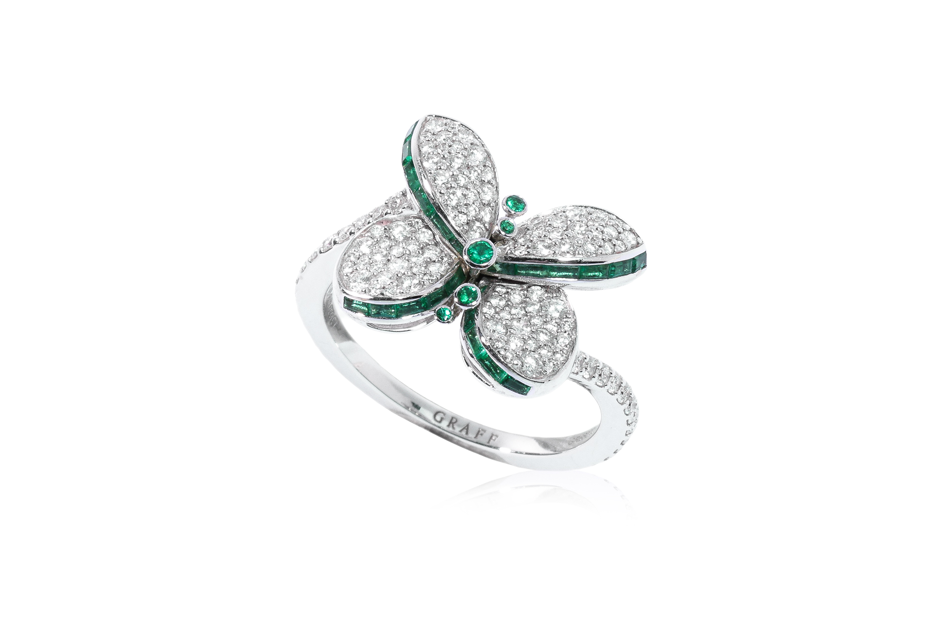 GRAFF 'BUTTERFLY' DIAMOND AND EMERALD RING