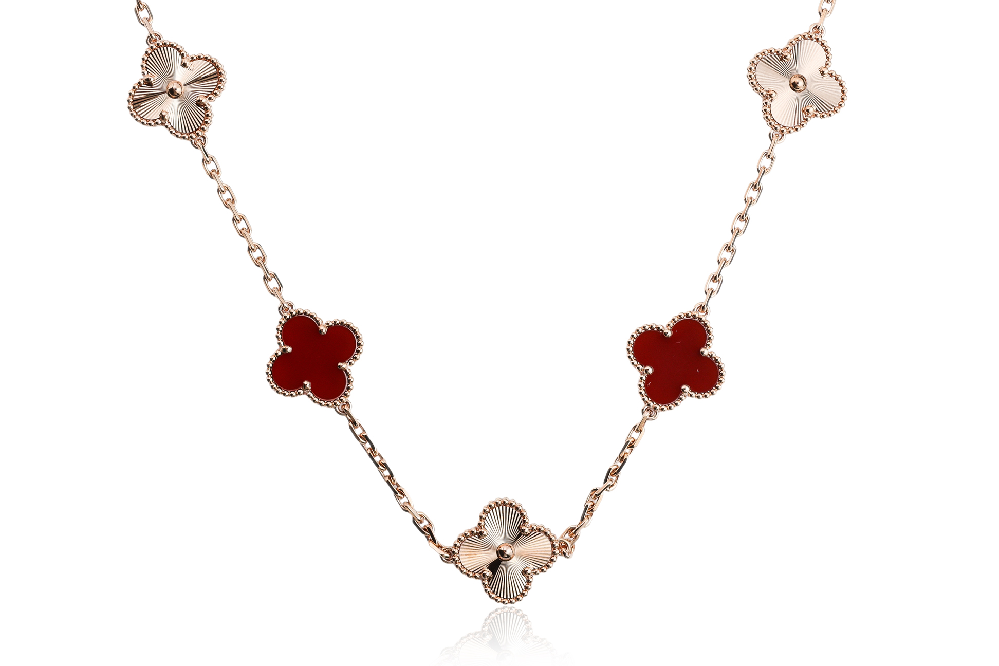 VAN CLEEF & ARPELS 'VINTAGE ALHAMBRA' GOLD AND CARNELIAN NECKLACE