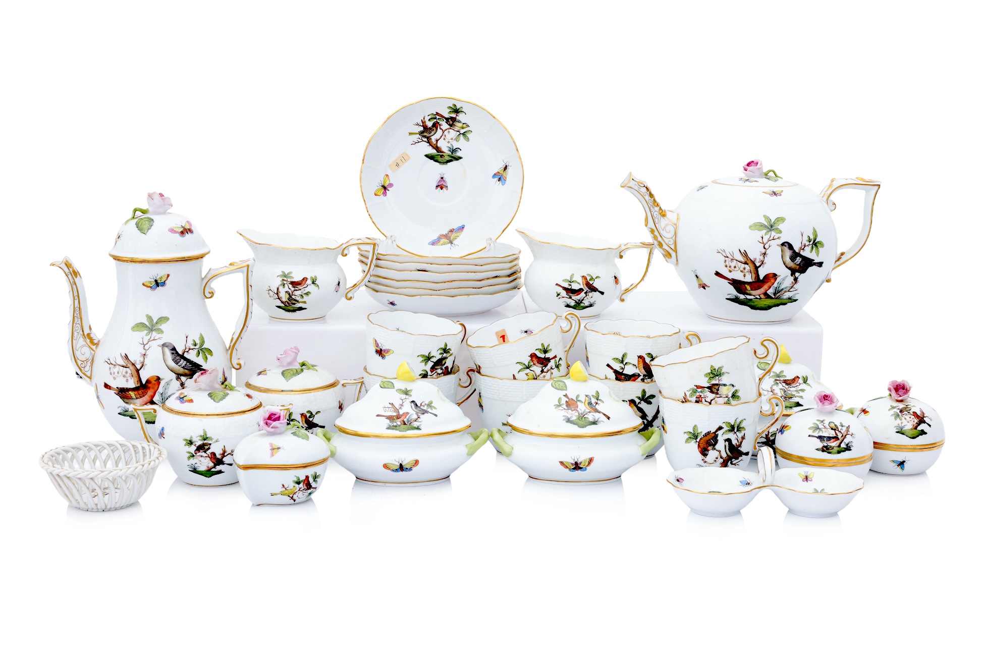 A HEREND 'ROTHSCHILD BIRDS' PORCELAIN TEA SET