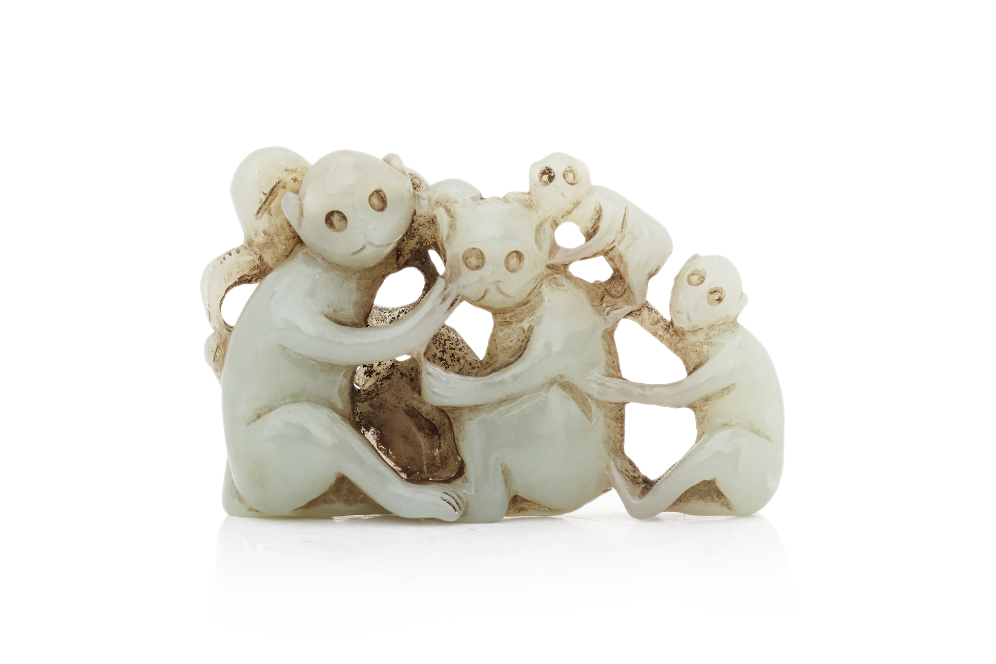 A CELADON JADE MONKEY GROUP