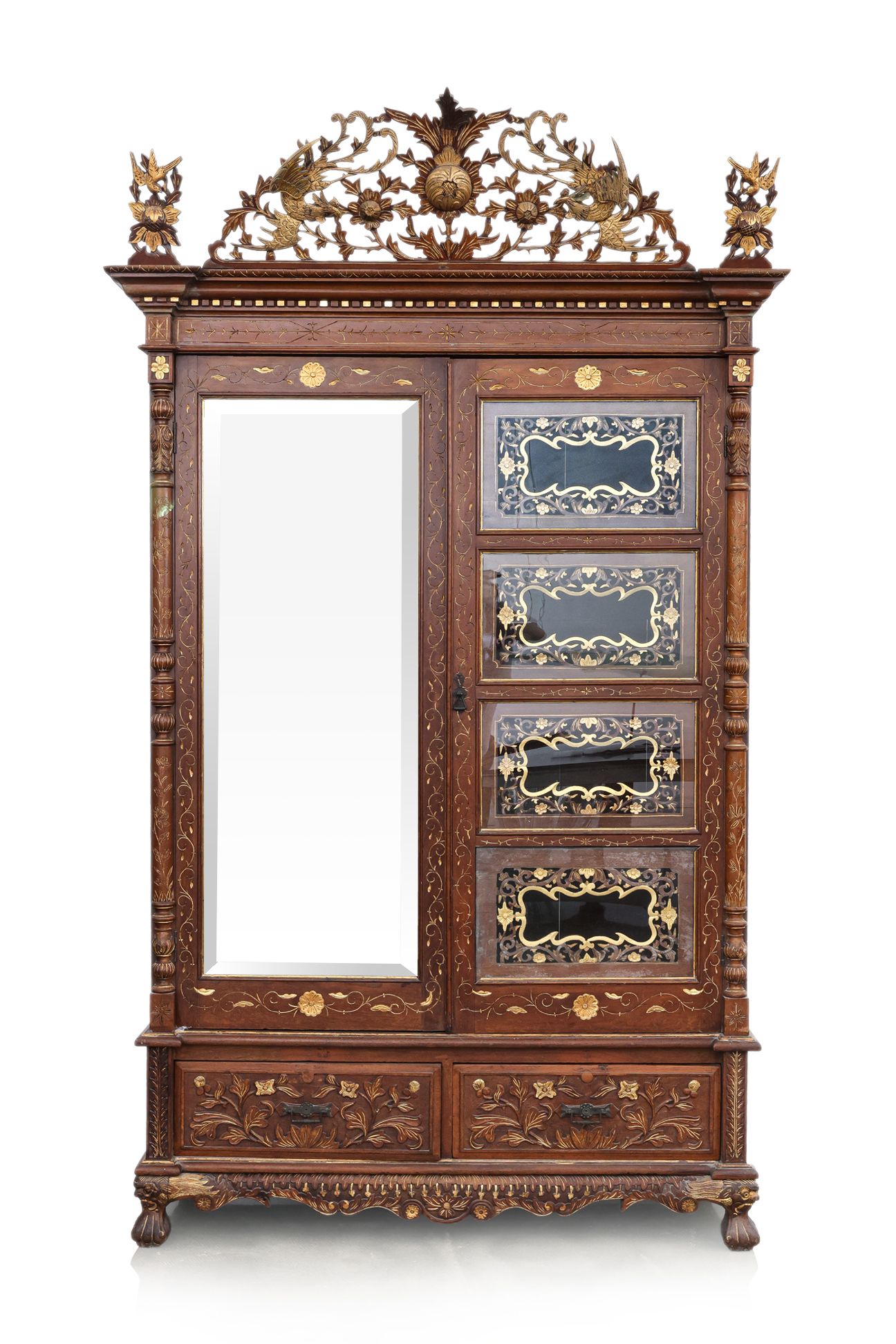 A CARVED AND GILT TEAKWOOD CABINET
