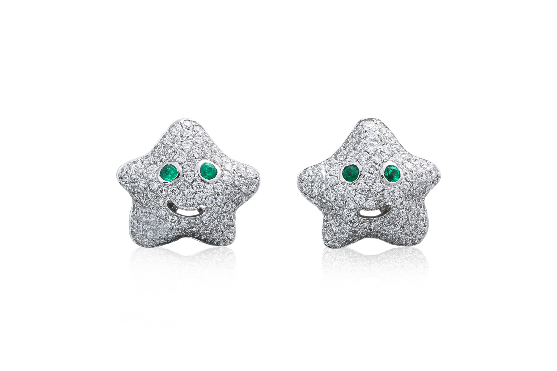 EMERALD AND DIAMOND 'STAR' STUD EARRINGS