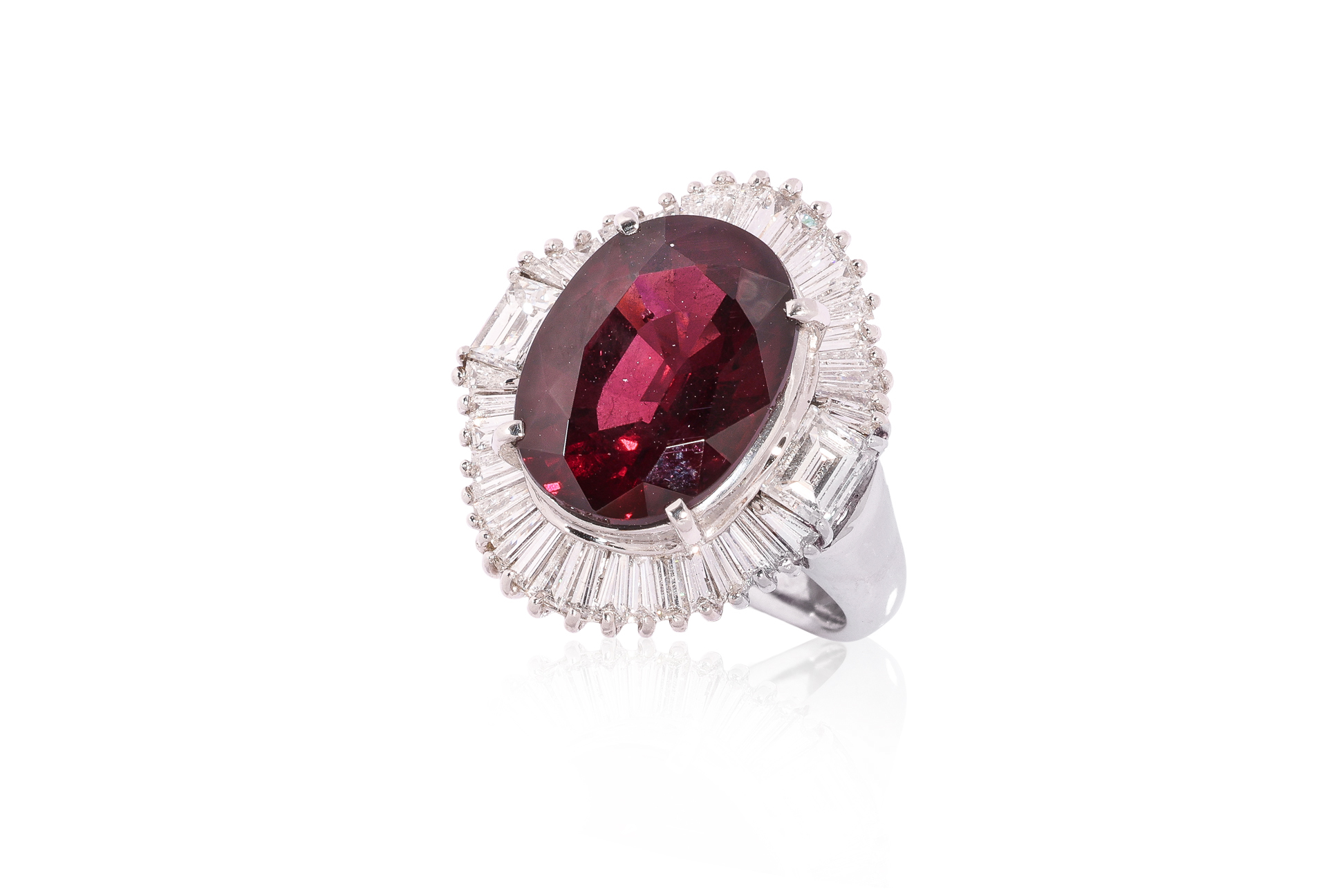 A 'RHODOLITE' GARNET AND DIAMOND RING