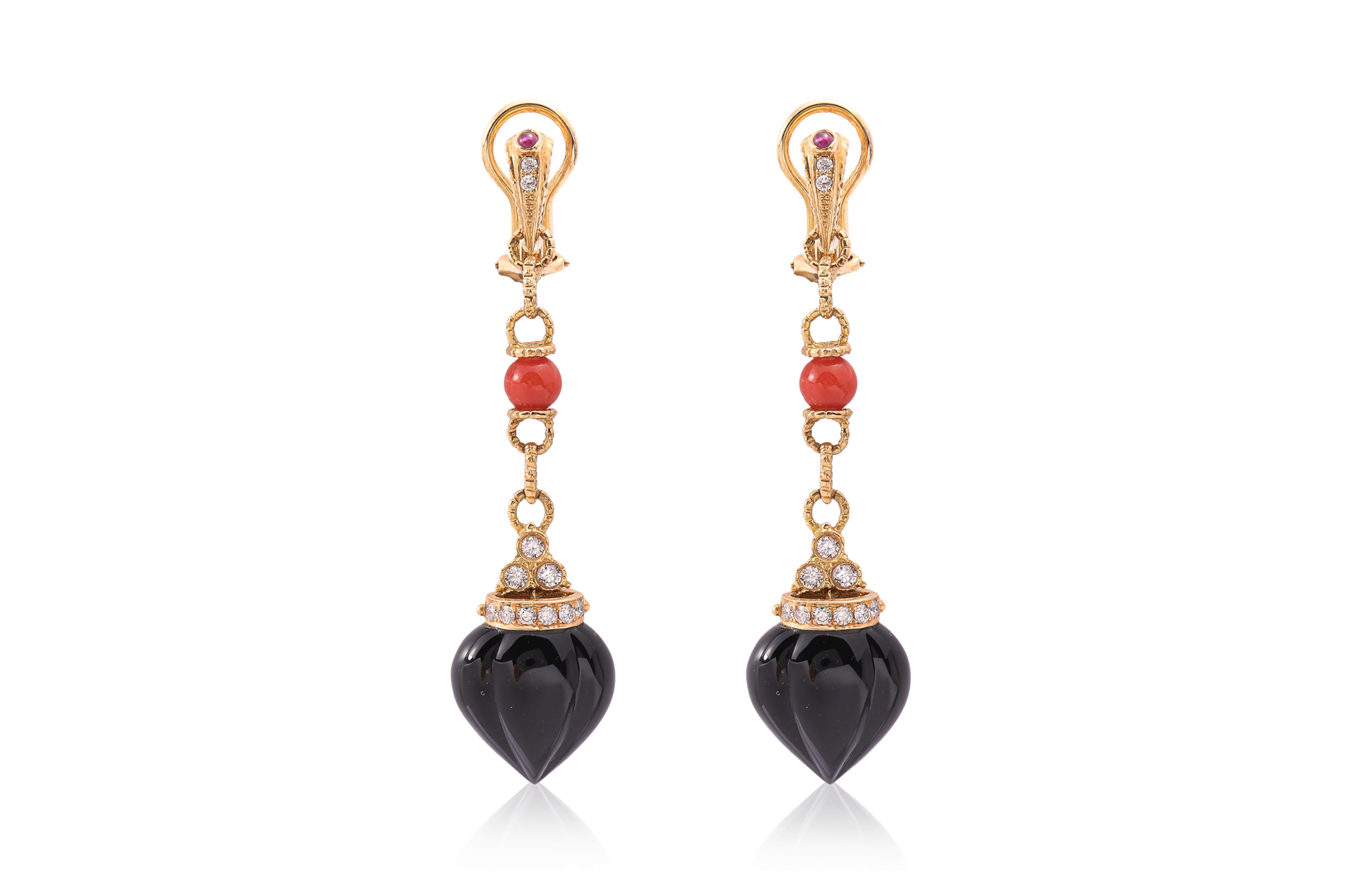 A PAIR OF MULTI-GEM AND DIAMOND EARRINGS