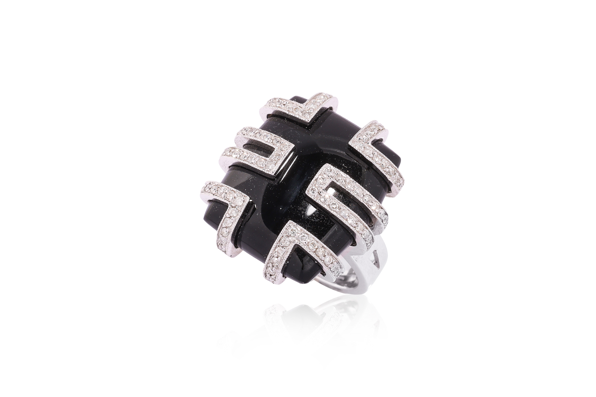 AN ONYX AND DIAMOND RING