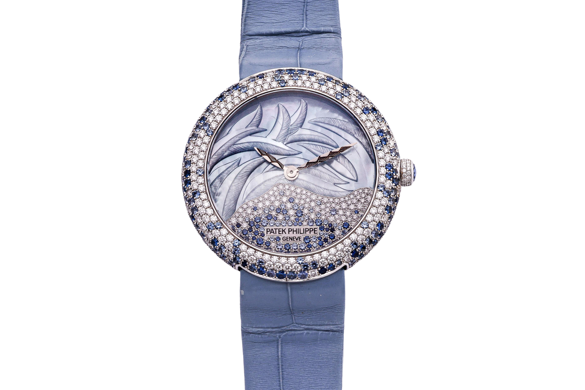 PATEK PHILIPPE - AN 18K WHITE GOLD CALATRAVA 'HAUTE JOAILLERIE FEATHER' WRISTWATCH