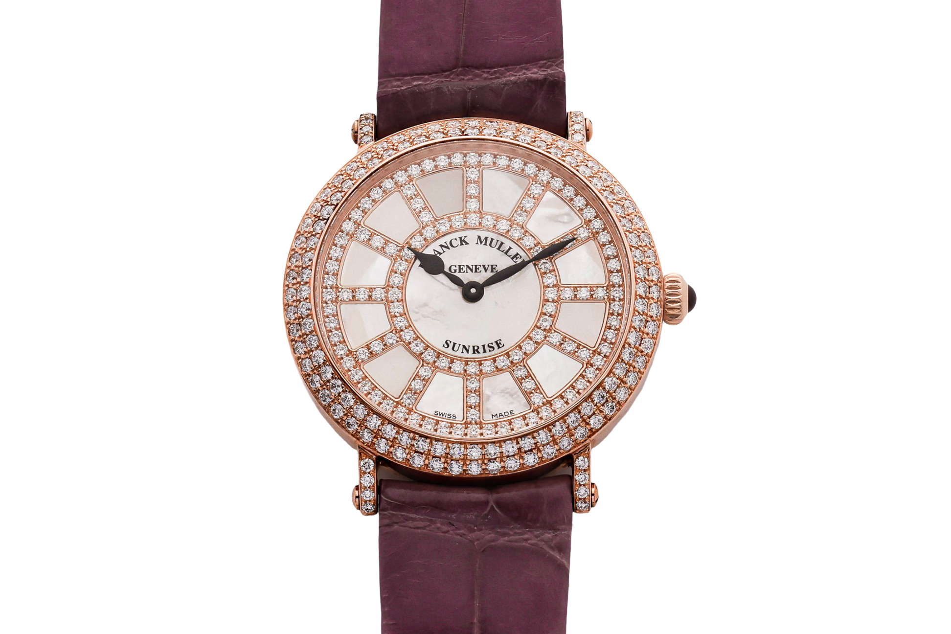 FRANCK MULLER - AN 18K ROSE GOLD DIAMOND SET 'SUNRISE NO.10' QUARTZ WRISTWATCH