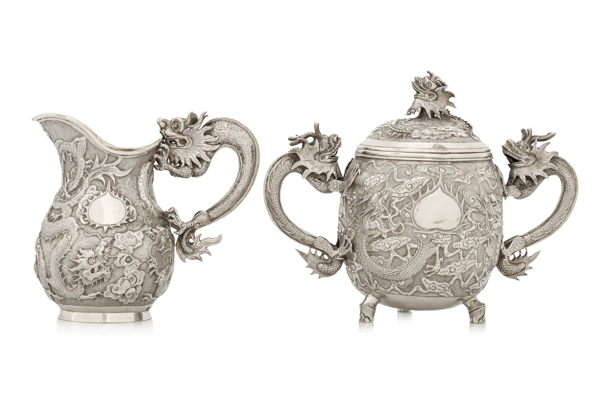 A CHINESE EXPORT SILVER CREAM JUG AND SUGAR BOWL