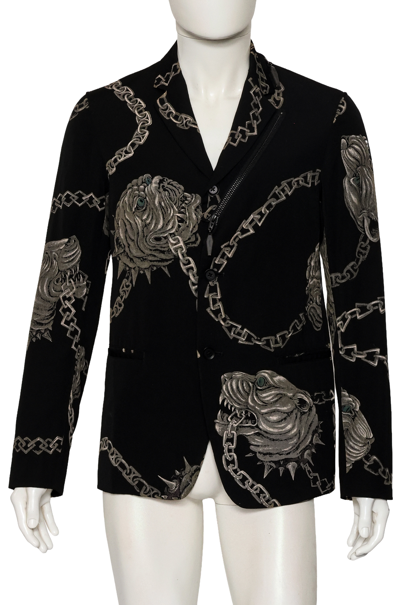 YOHJI YAMAMOTO POUR HOMME - A BLACK BLAZER WITH DOG AND CHAIN MOTIF