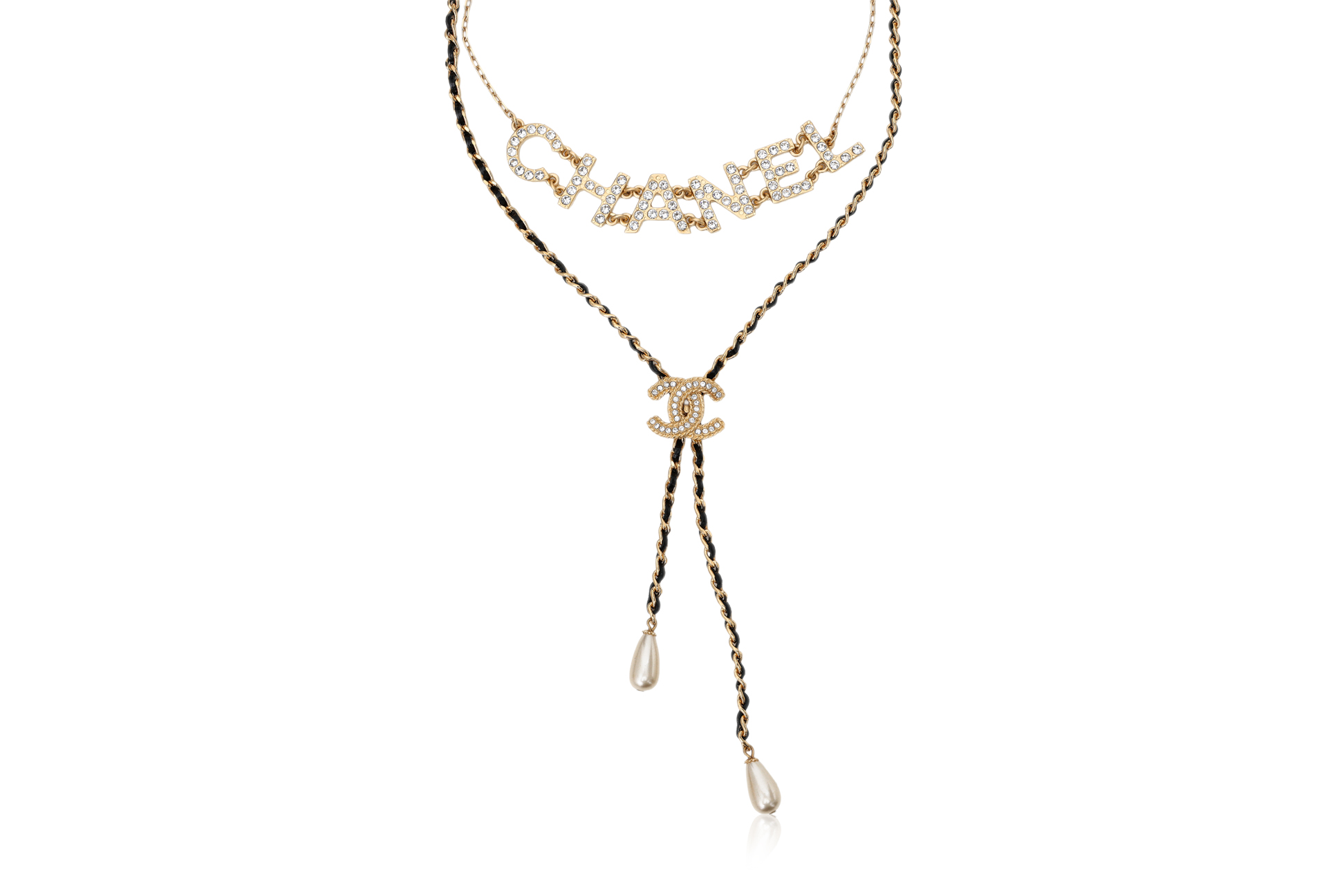 CHANEL SPELL-OUT AND CC MULTI-STRAND NECKLACE, 2020