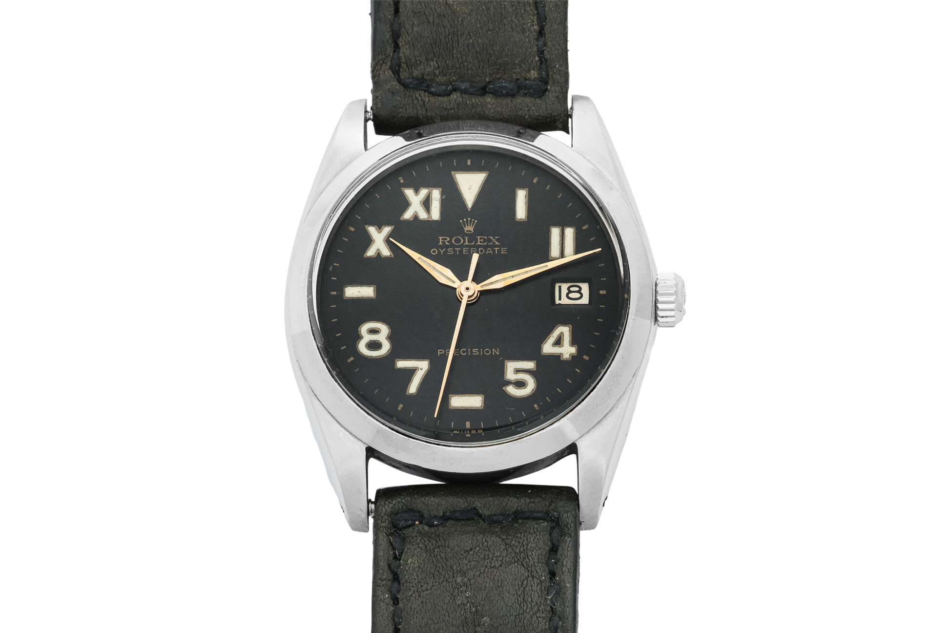 ROLEX - A BLACK CUSTOM 'CALIFORNIA' DIAL OYSTERDATE WRISTWATCH
