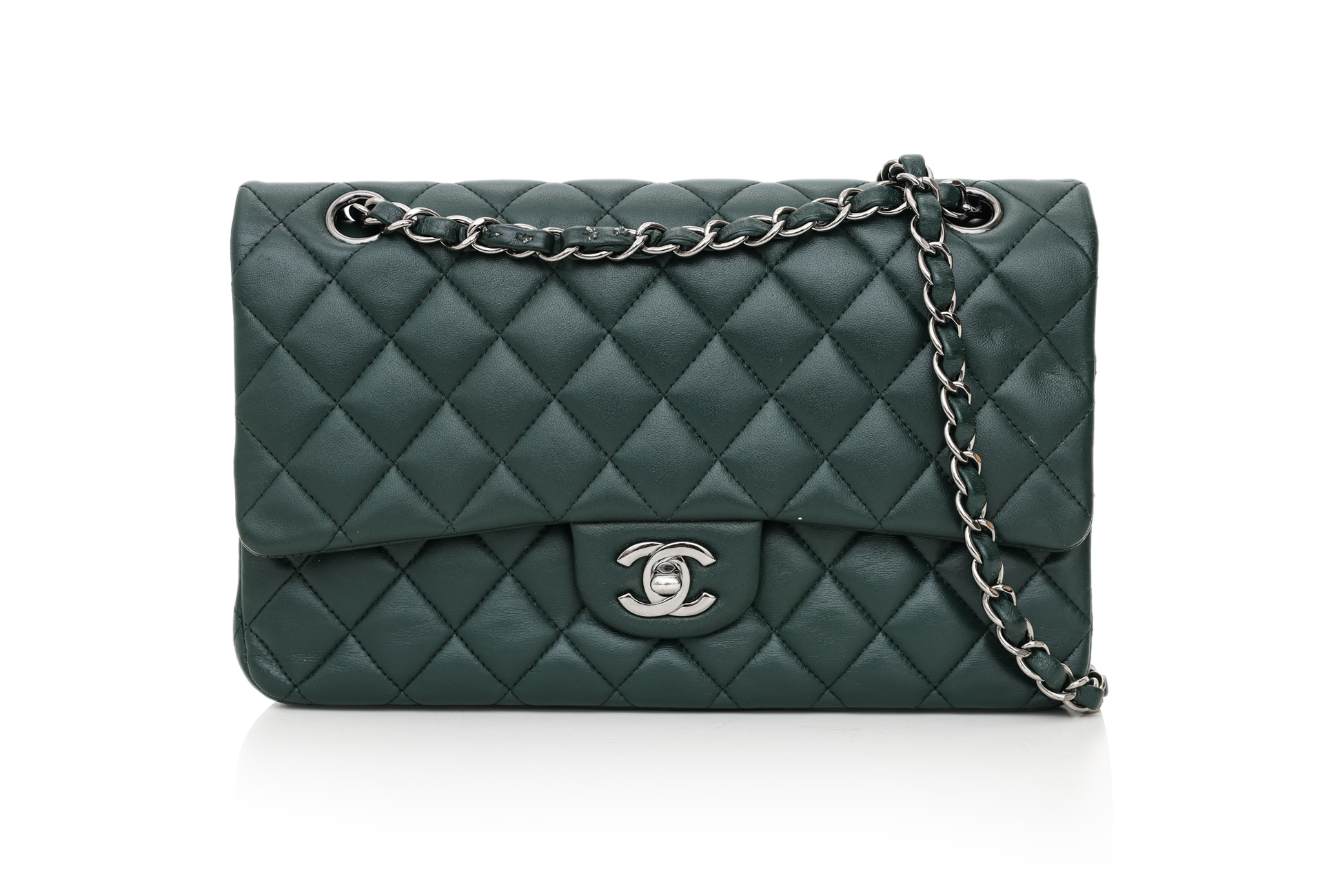 CHANEL MEDIUM CLASSIC DOUBLE FLAP BAG IN FOREST GREEN QUILTED LEATHER, 2017