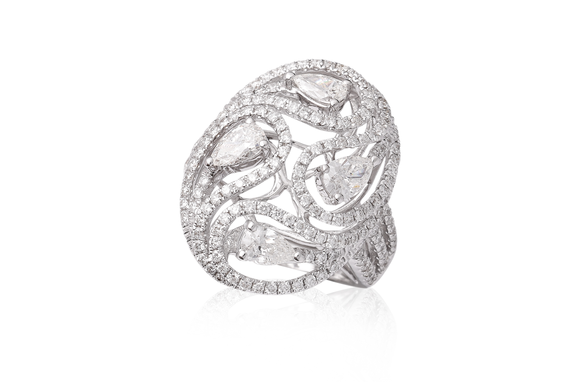 A DIAMOND SET OPENWORK RING