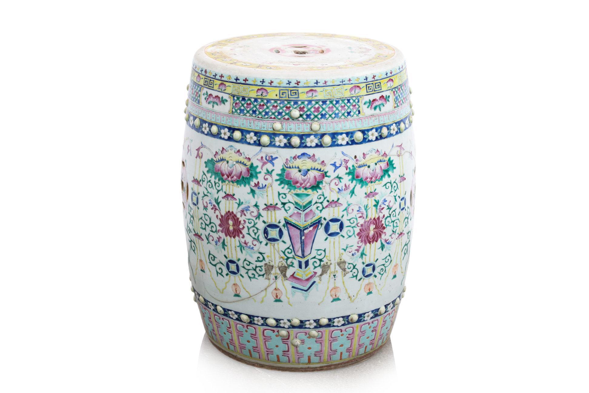 A FAMILLE ROSE PORCELAIN BARREL STOOL