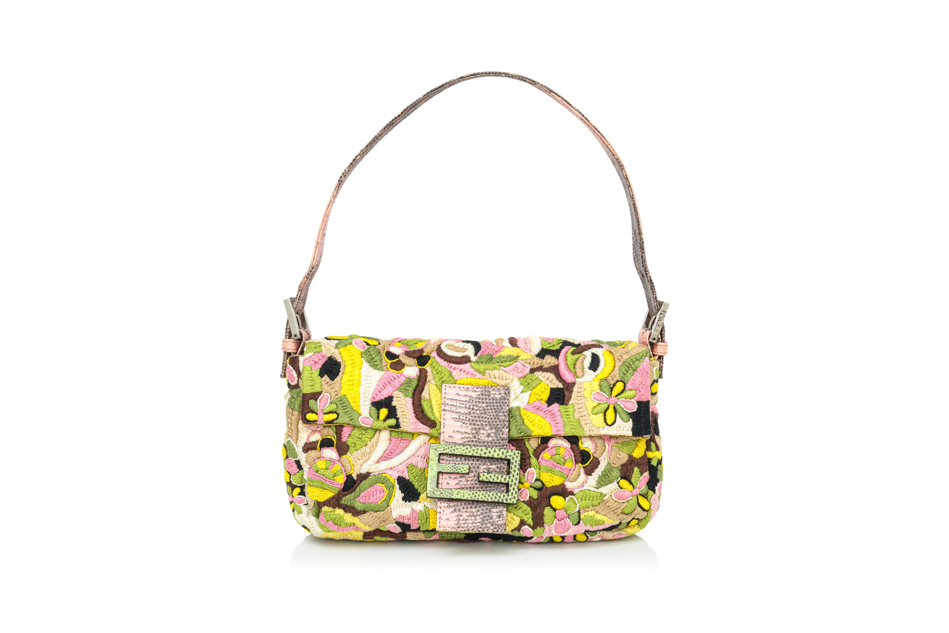 FENDI - A MULTICOLOURED EMBROIDERED BAGUETTE HANDBAG